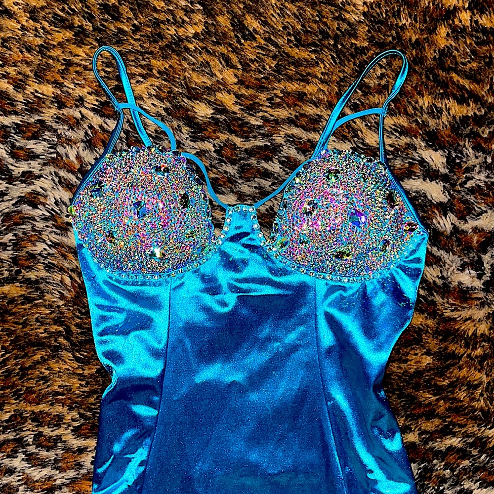 AB Rhinestone Metallic Blue Dress